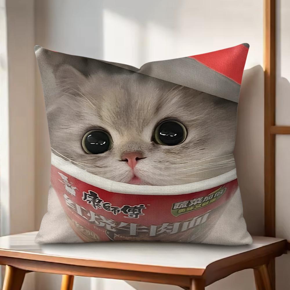 Cute Cat Kawaii Cushion Cover Natural Linen Organic Fabric DoubleSided Printing Couch Pillow Covers Home Decor