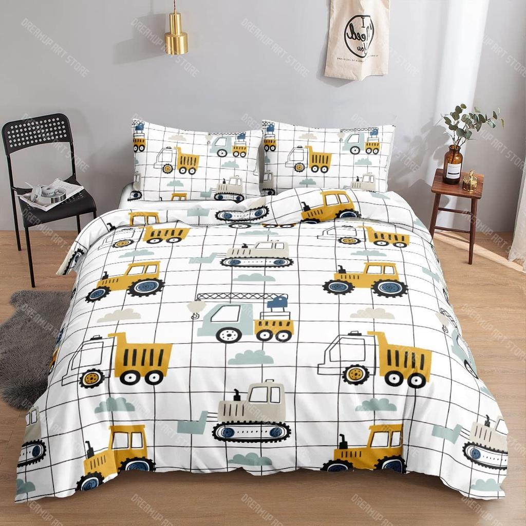 Excavator Duvet Cover Set Twin Queen Size Teens Cartoon Truck Bedding Set Kids Room Decor Construction Vehicle Comforter Cover