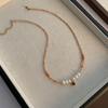 Vintage Niche Design Zircon Freshwater Pearl Beaded Pendant Clavicle Necklace For Women