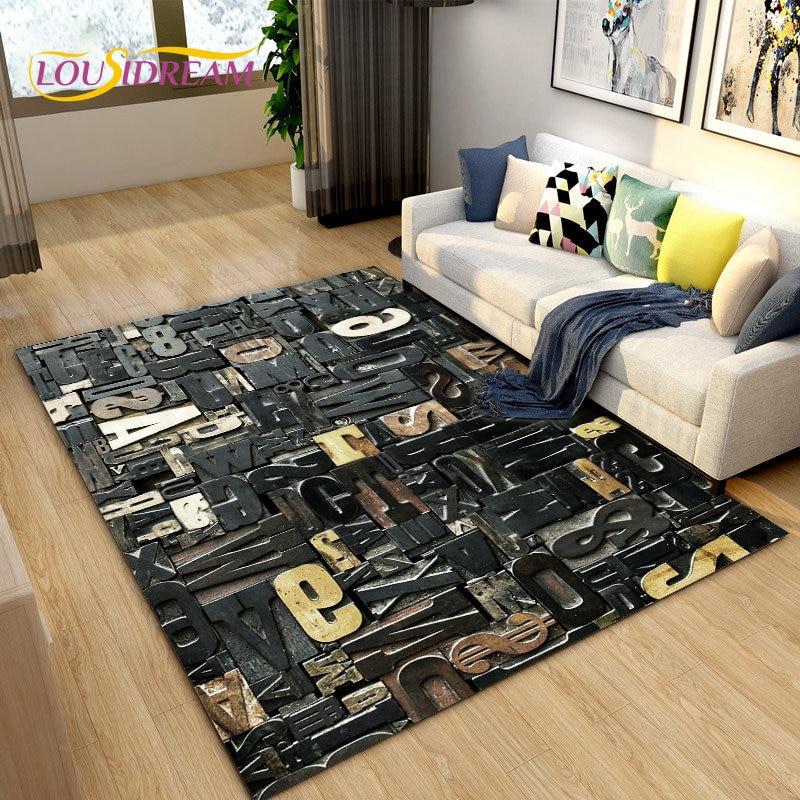 3D Letter Number Retro Nostalgia Area Rug,Carpet Rug for Living Room Bedroom Sofa Doormat,Kids Play Crawling Non-slip Floor Mat