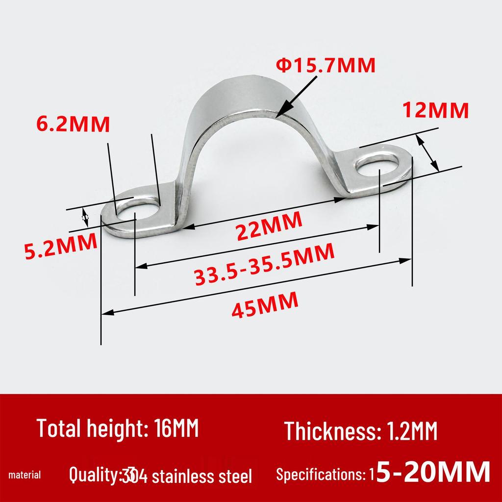 304 Stainless Steel U-Shaped Saddle Clamp, Thickened, 34-91mm Cable Clip Crimp.