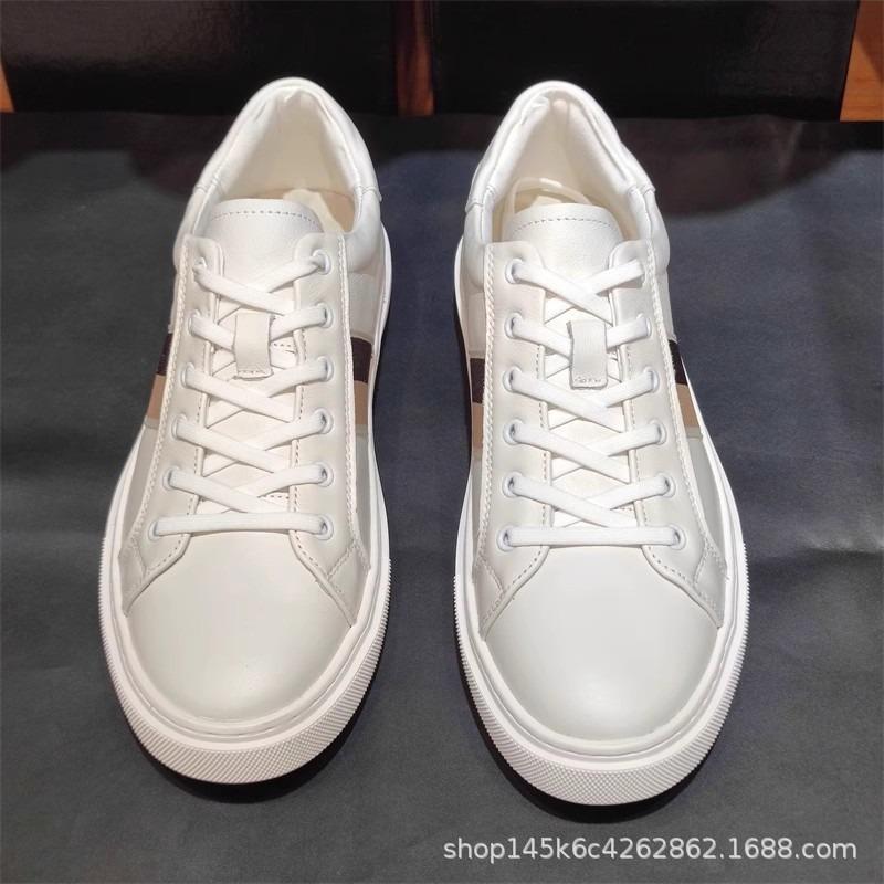 New Shoes for Men Genuine Leather Casual Shoes Trend Striped Flat Skateboard Shoes Street Cool White Sneakers