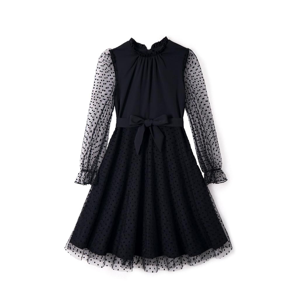 Kids Tulle Polka Dot Everyday 130 [Rolanko] Dress, Girls, Sleeves, Ruffles, Children's Dress, Pattern, Recitals, Weddings, Ceremonies, Wear, Parties,