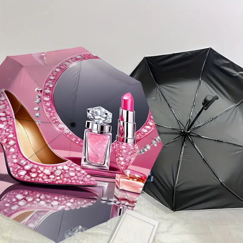 1 Stück High Heels Lippenstift Automatischer Öffnungs-/Schließschirm Kompakter Faltbarer Schirm mit 8-Rippen-Gestell leichtes Design, Hochwertiger Stoff1178A