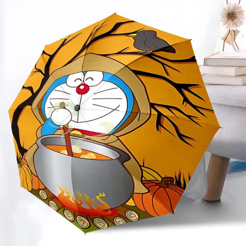 1pc Doraemon's Halloween Adventure Pattern Umbrella, Fashionable, Personalized, High-Value Folding Umbrella, a Must-Have for Summer, 8-Rib Durabl