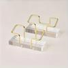 Elegant Acrylic Business Card Holder with Golden Metal Base - Clear PMMA Desktop Display Stand for Invitations
