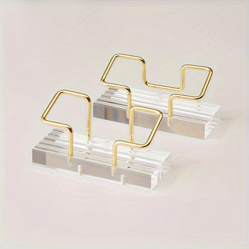 Elegant Acrylic Business Card Holder with Golden Metal Base - Clear PMMA Desktop Display Stand for Invitations
