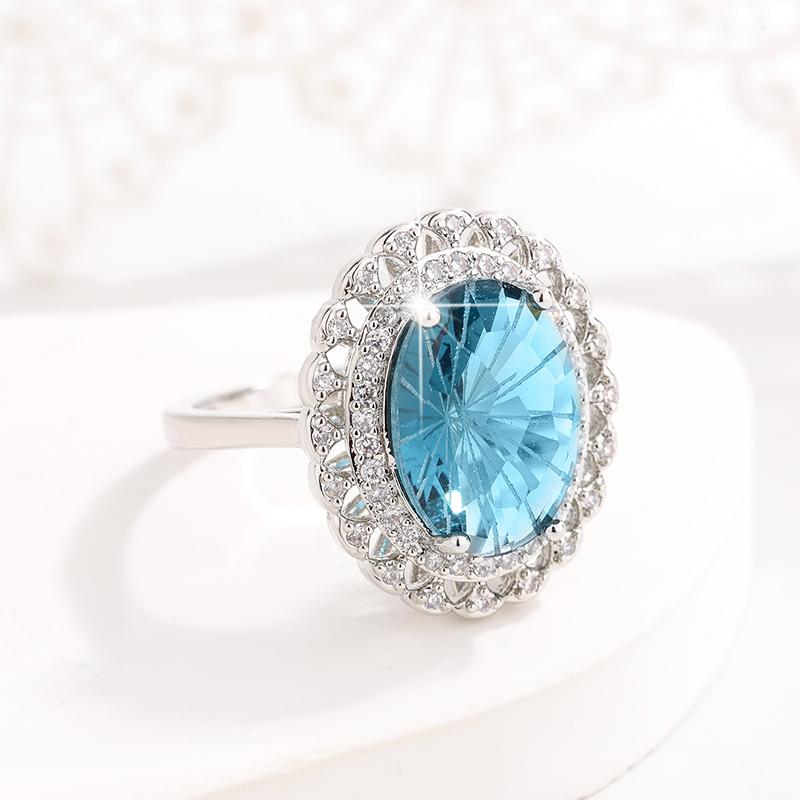 Haute Couture Blue Women's Ring 925 Silver Plated Natural Blue Topaz Women's Ring Cocktail Party Jewelry Gift