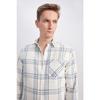 Modern Fit Polo Neck Long Sleeve Checked 100% Cotton Shirt