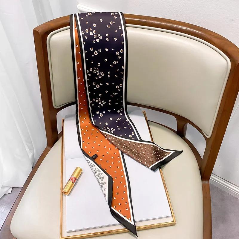 Design Print Skinny Scarf Plaid Horse Hairband Scarves Women Narrow Silk Scarfs Bag Ribbons Luxury Wrist Towel Foulard