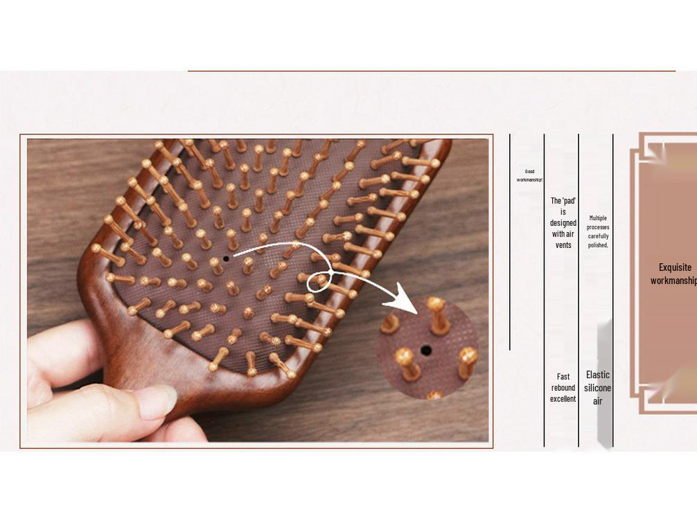 Sandalwood Air Cushion Oval Comb - Solid Wood Fluffy Hairbrush for Head Meridian Massage