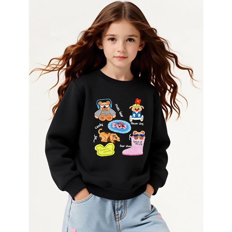 European Sizes Girls Soft Crewneck Sweatshirt Cute Animal Characters with Fun Accessories & Print, Casual All-Match, Ideal Holiday Present