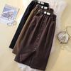 Washed Cotton Large Size Skirt Female Slit High Waist Slimming Medium Long Straight Skirt