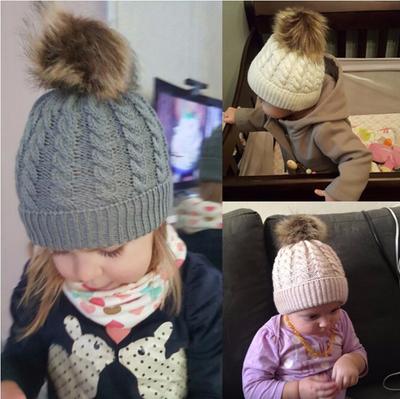Baby Girls Boys Toddler Warm Knitted Fur PomPom Bobble Hat Beanie Caps Winter