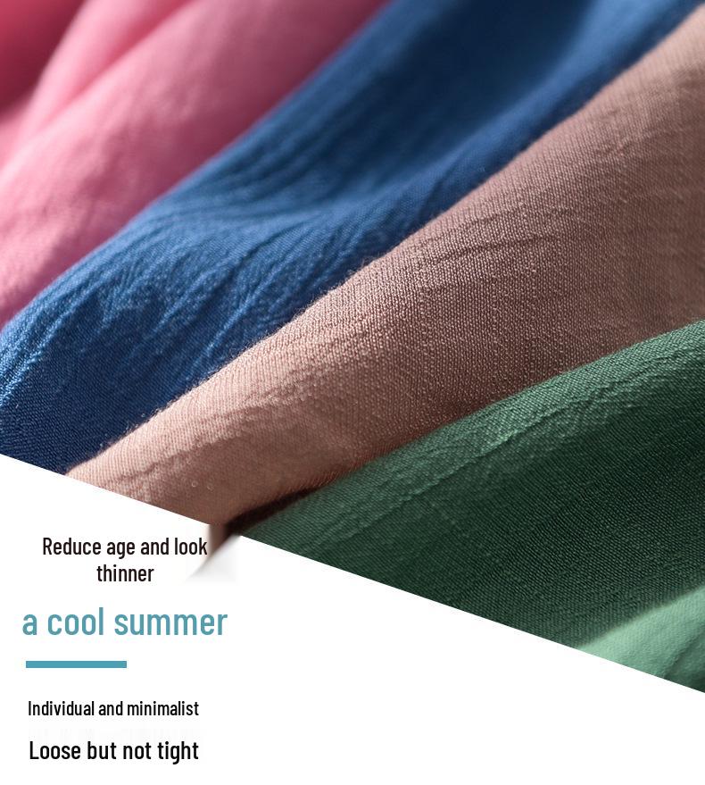 Omas Sommer Baumwollleinen Zweiteiler Kurzarm Outfit für ältere Frauen