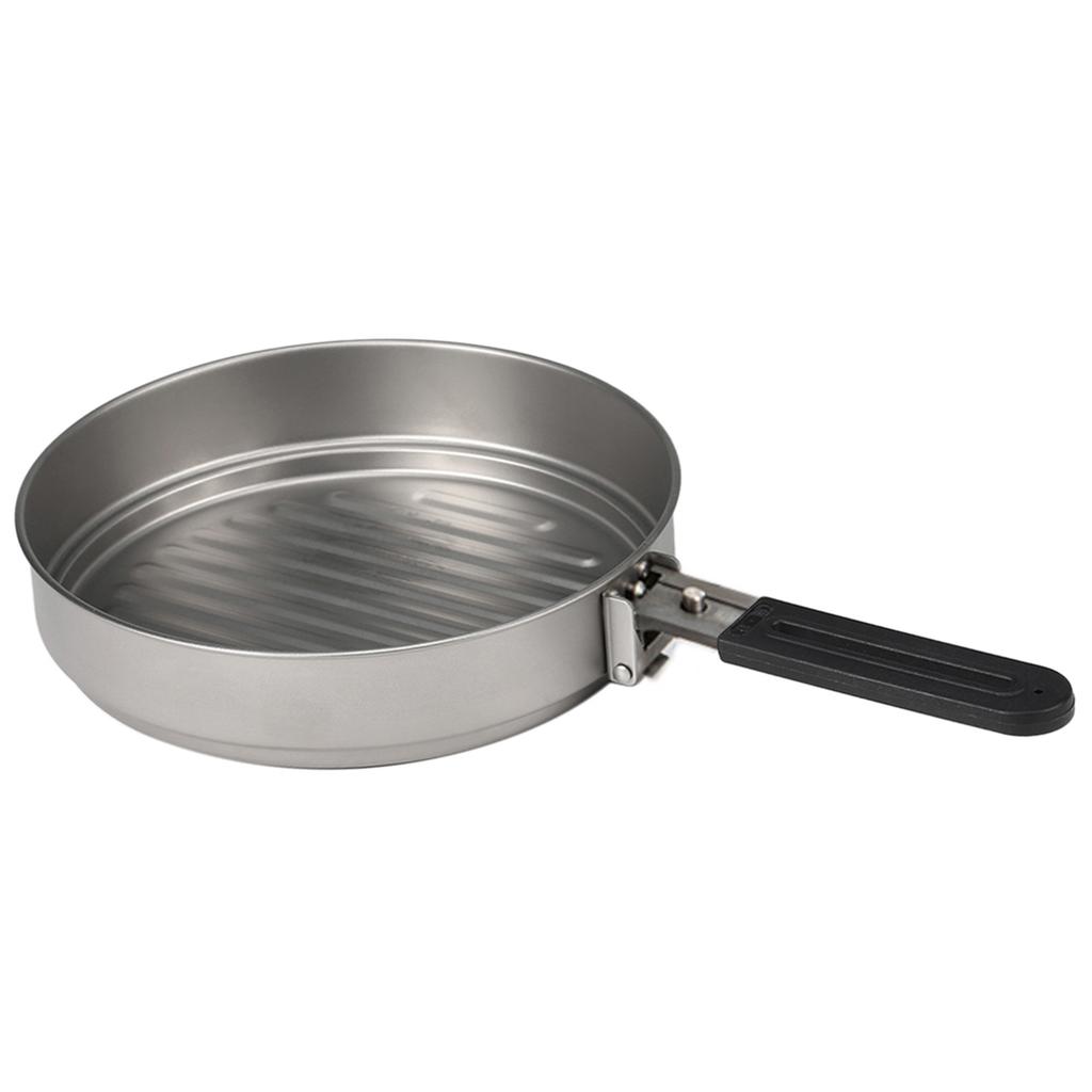 1100ml Titanium Fry Pan Ultralight Grill Frying Pan with Folding Handle for Outdoor Cooking Camping Hiking Backpacking