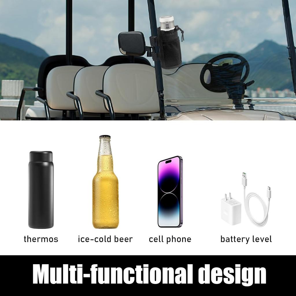 Cup Holder for Bike, Oxford Cycling Drink Holder with Mesh Pocket and Cord Lock, Universal Water Bottle Organizer for Scooter Wheelchair Handlebar,