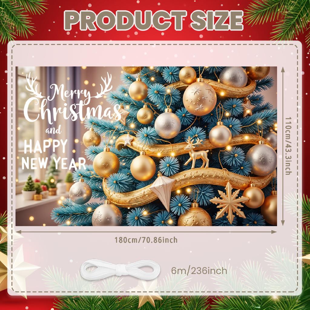 Happy New Year Banner Red Green Gold Colors Merry Christmas Banner Seasonal Banner Lightweight Christmas Decor For Holiday