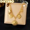 DIEYURO 316L Stainless Steel Golden Sun Moon Heart Bowknot Pearl Necklace Lady New Trend Waterproof Classic Neck Jewelry