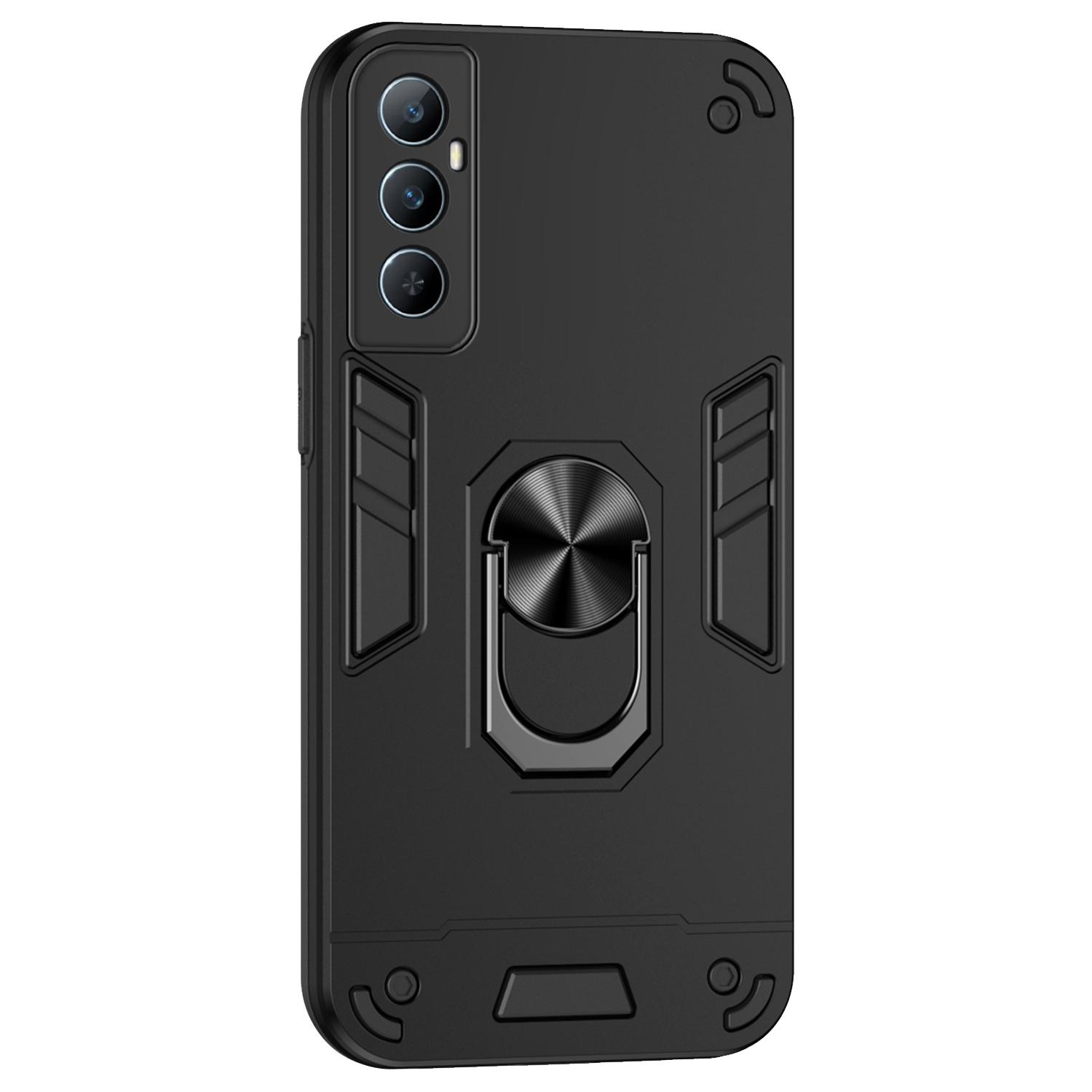 

For Realme C65 4G Case PC+TPU Phone Cover with Ring Holder Kickstand, Anti-Scratch Black