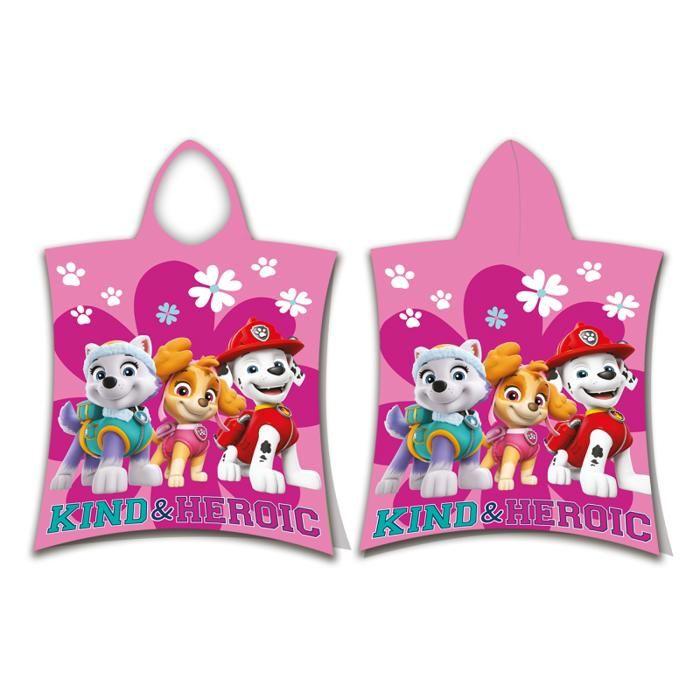 Pat'Patrouille - Poncho de douche avec capuche en coton "Kind and Heroic" - Rose - 50 x 115 cm