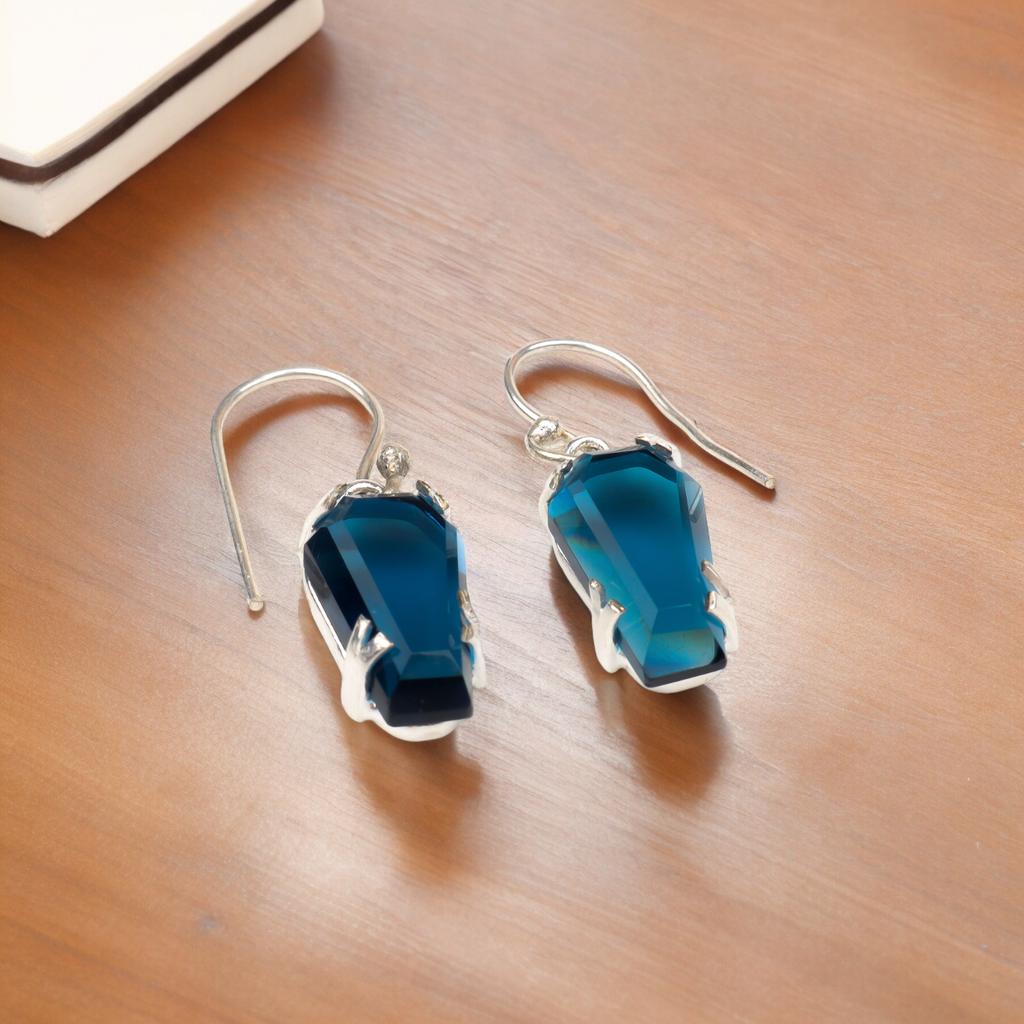 London Blue Topaz Edelstein 925 Sterlingsilber Schmuck Handgefertigte Ohrringe 1,45" EE-129-12