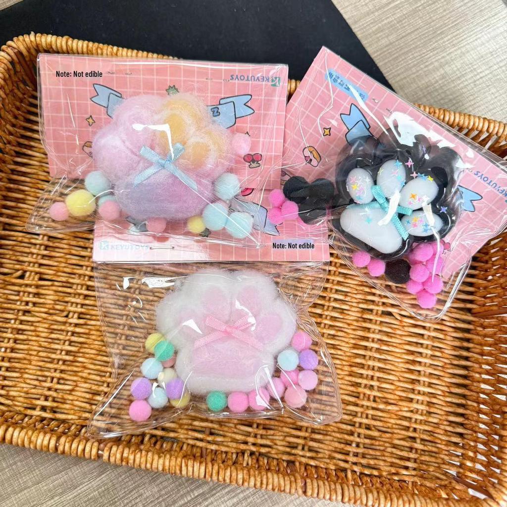 Xiaohongshu Plush Cat Paw Stress Relief Toy - Super Soft TPR Pinchable Decompression Mud in PVC Bag