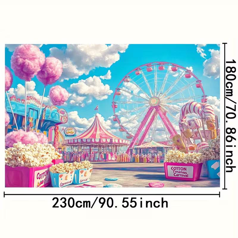 2D Pastel Themed Party Backdrop Cloth Pink Amusement Park Themed Wall Hanging 47.2x31.5inch/120*80cm