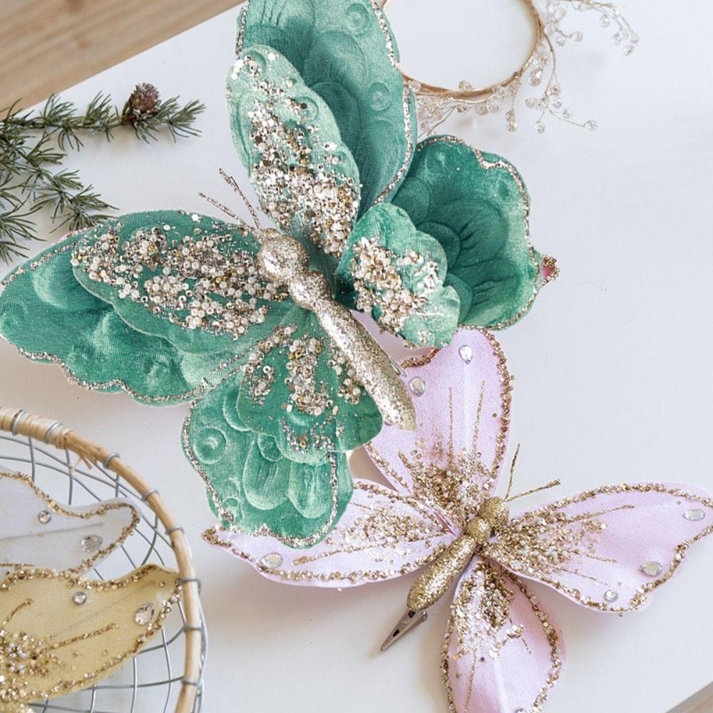 Simulated Butterfly Clip Colorful Xmas Butterfly Decorations Artificial Butterflies Ornament Party