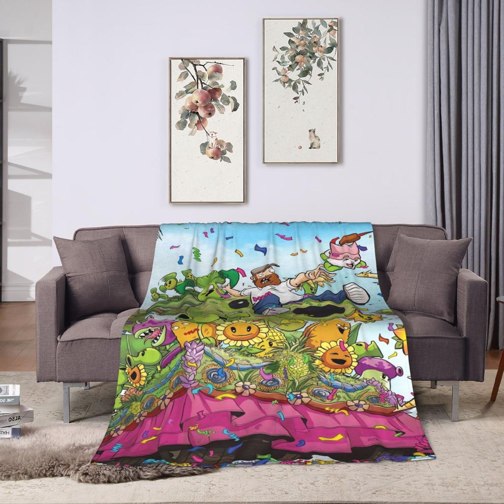 P-Plants-vs-Zombies Video Games Flannel Blanket Soft Durable Bedding Throws for Living Room Travel Fun Bedspread Sofa Bed Cover