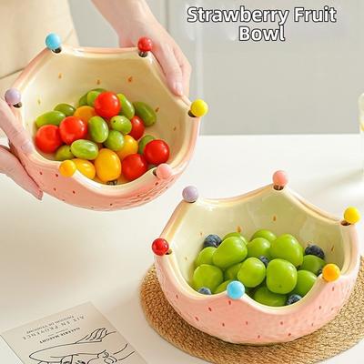 2-in-1 Keramik Obstplatte mit Gabeln Erdbeer-Orangen-Form Obstservierplatte Salatservier-Dekoration Salatschüssel