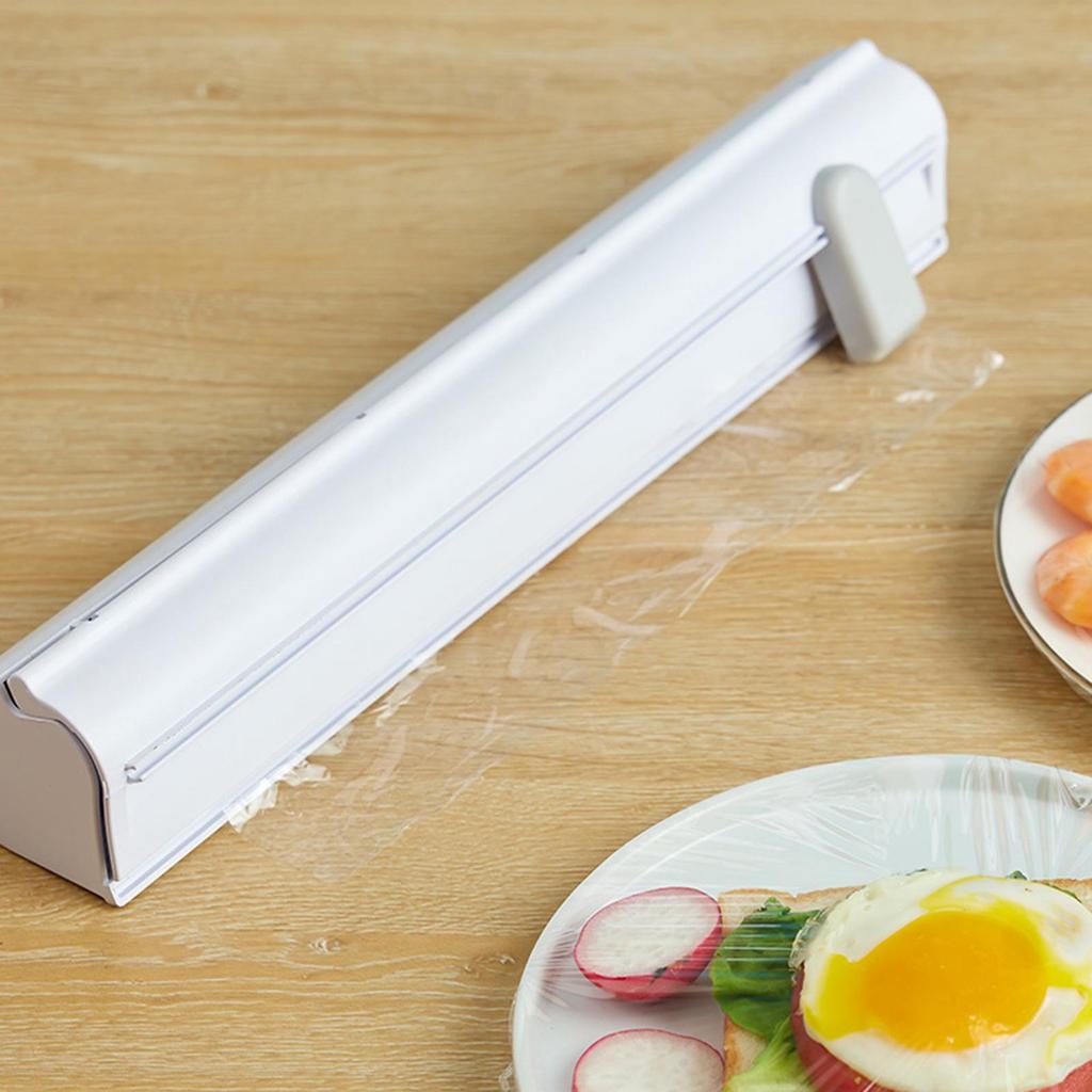 Reusable Food Wrap Dispenser with Cutter Sliding Cling Film Divider, Aluminum Dispenser, Paper