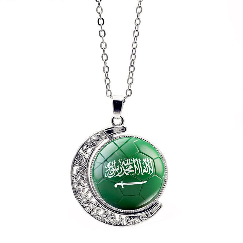 FIFA World Cup Flag Football Necklace Women's Versatile Creative Rotating Moon Pendant Sweater Chain