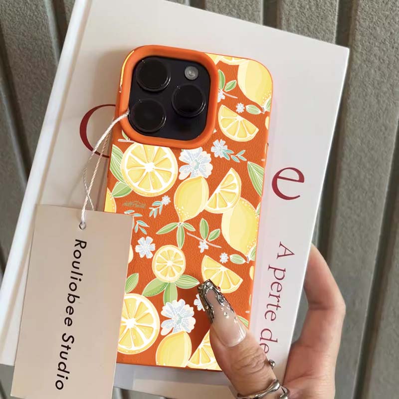Case For iPhone 16 15 14 13 12 11 Pro Max Yellow Lemon Slice Lichee Pattern pHONE Cover For iPhone 16e XS Max X XR 16 Plus Funda