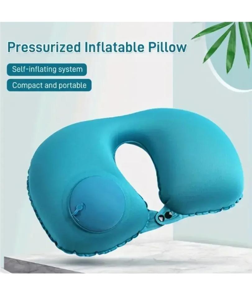 Drücken Sie auf aufblasbares Kissen zur Nackenentspannung Reise U-förmiges Kissen Faltbar und tragbar mit auslaufsicherer Vorrichtung Gewöhnliches U-förmiges