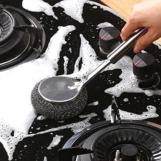 Yousheng Pot Brush Rust-Proof Stainless Steel Scrubber with Ergonomic Non-Slip Handle Pots Pans Grills Ovens Cleaning Brush Stubborn Stain Remover