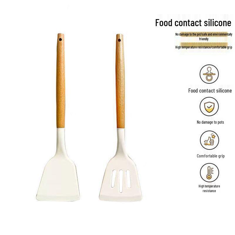 Silicone Spatula & Ladle Set with Wooden Handle for Home and Baby Food Preparation - High Quality, Stylish Design