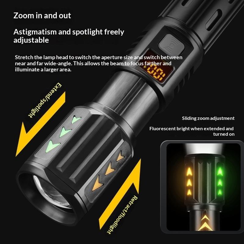 Telescopic Zoom LED Torch Multi-functional Digital Display Flashlight IPX4 Waterproof for Home Outdoor Night Fishing
