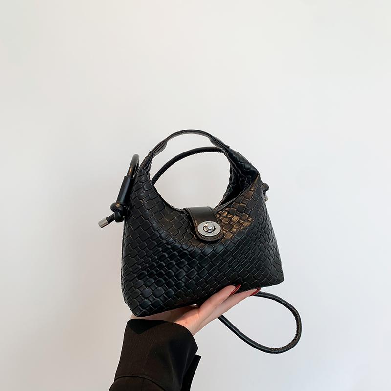 

Женские тканые сумки из искусственной кожи, сумка-мессенджер, однотонная сумка, праздничная женская маленькая сумка через плечо 19x6.5x13.5cm чёрный