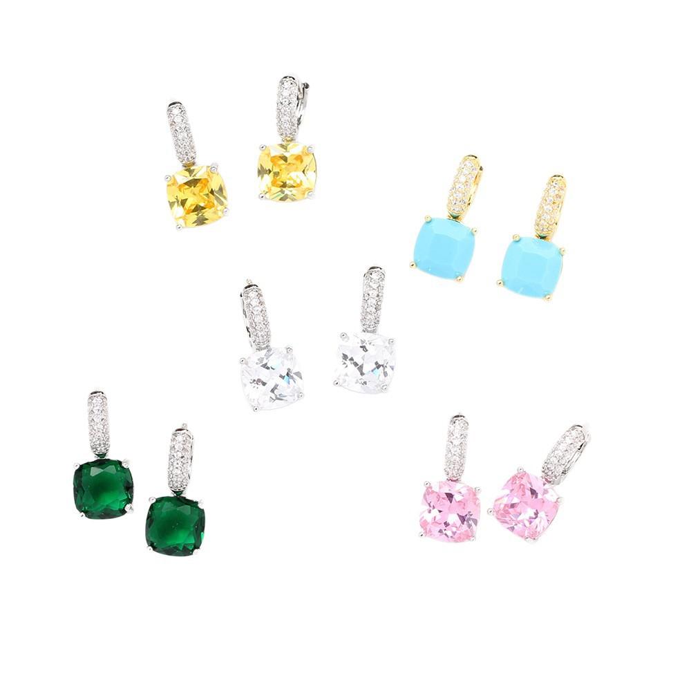 New product exquisite niche high-end sense five-color square diamond earrings temperament versatile simple fashion ear buckle earrings women's earring