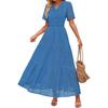 European and American women's clothing V-neck A-shaped hollow lace cake dress