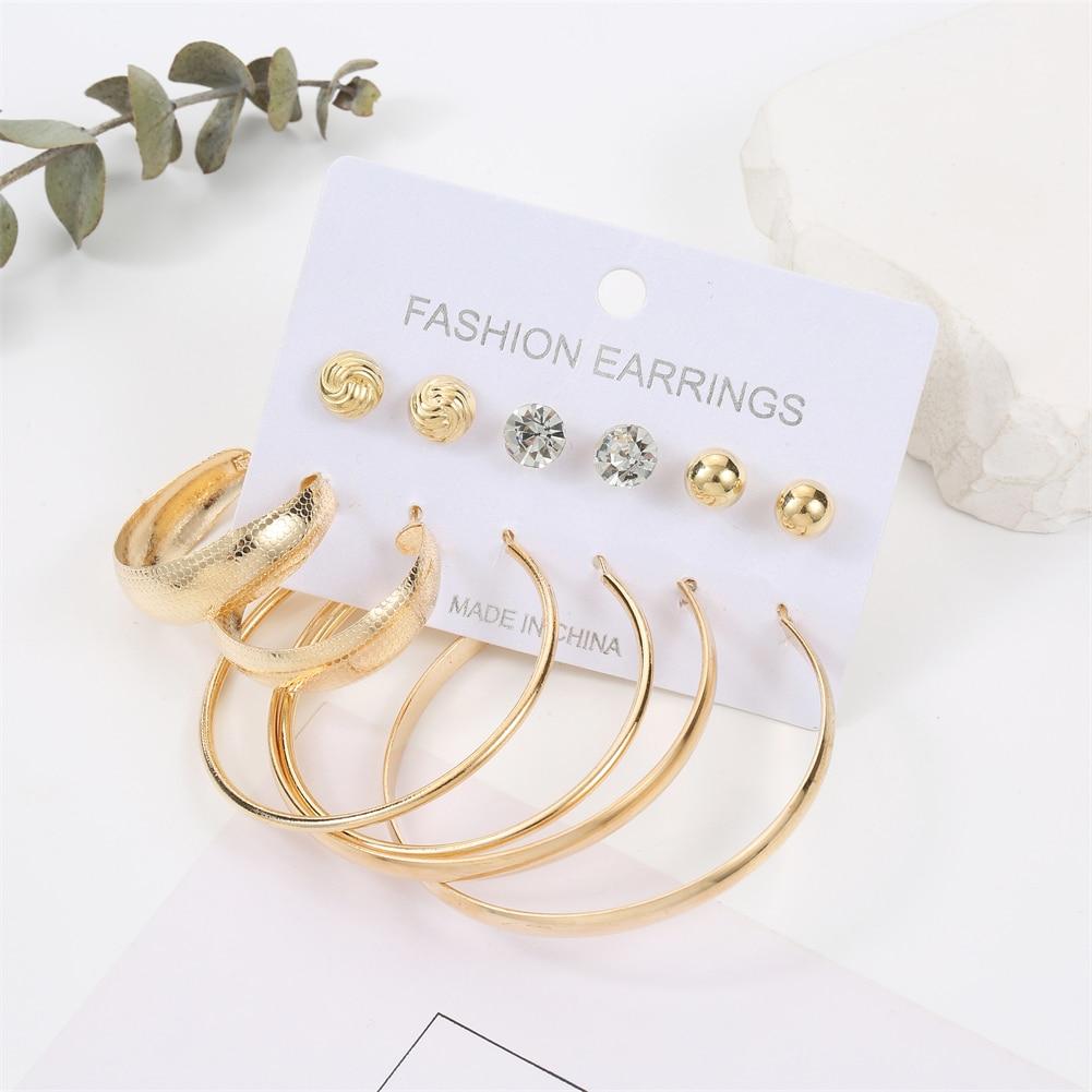 

6 пар/комплектов очаровательных ювелирных украшений с кристаллами и круглыми серьгами для женщин