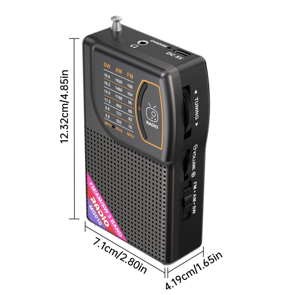 Portable Multi-Band FM/AM/SW Radio for Outdoor Use and Seniors
