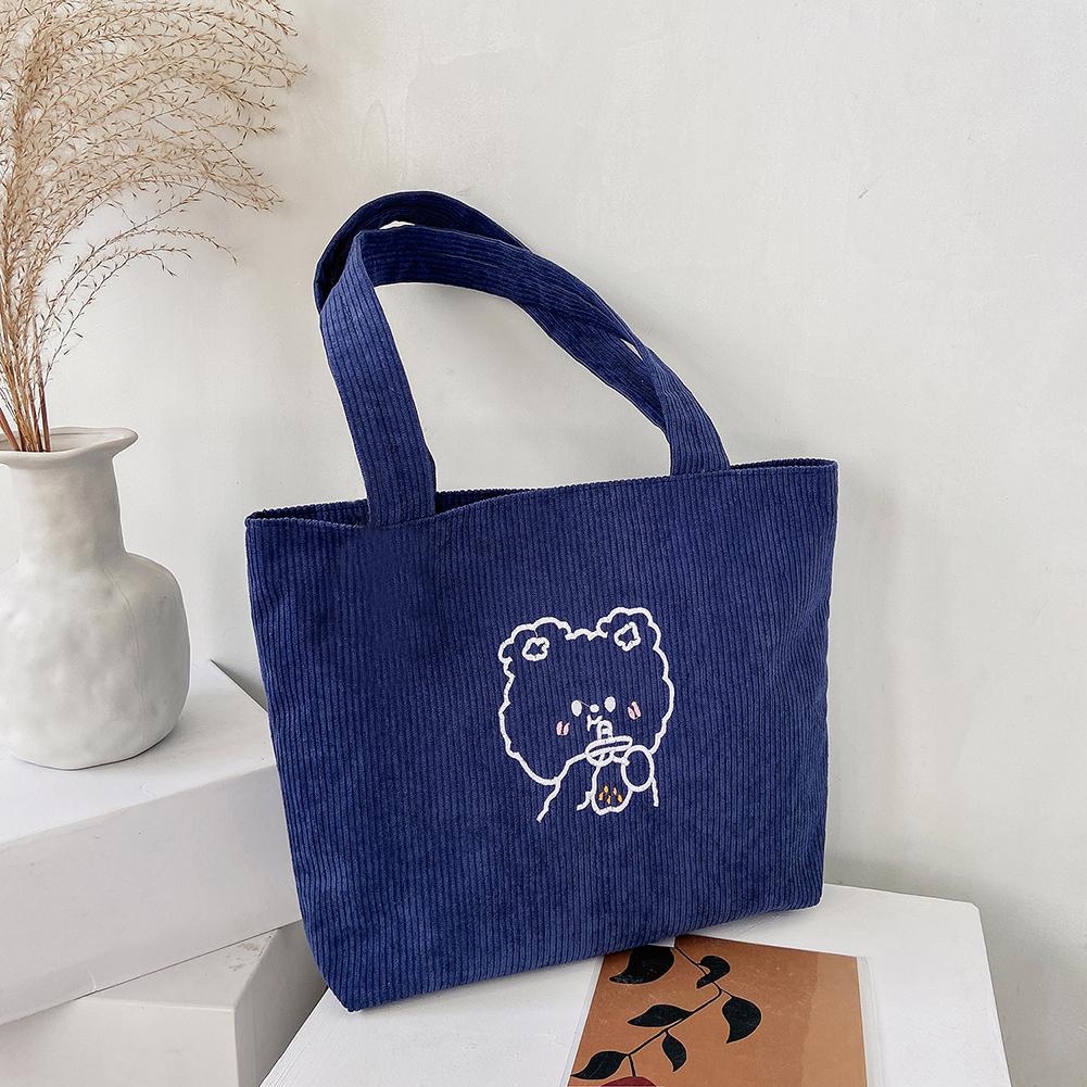 

Повседневные вельветовые женские сумки через плечо с принтом мультяшного медведя, женские сумки для покупок большой емкости, эко-сумки для продуктов, женские сумки синий