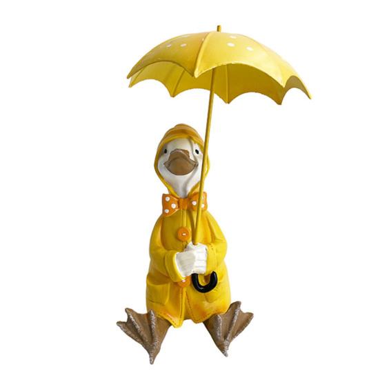 Holding Umbrella Duck Statue Outdoor Garden Yard Yellow Umbrella Duck Figurine Resin Animal Sculpture