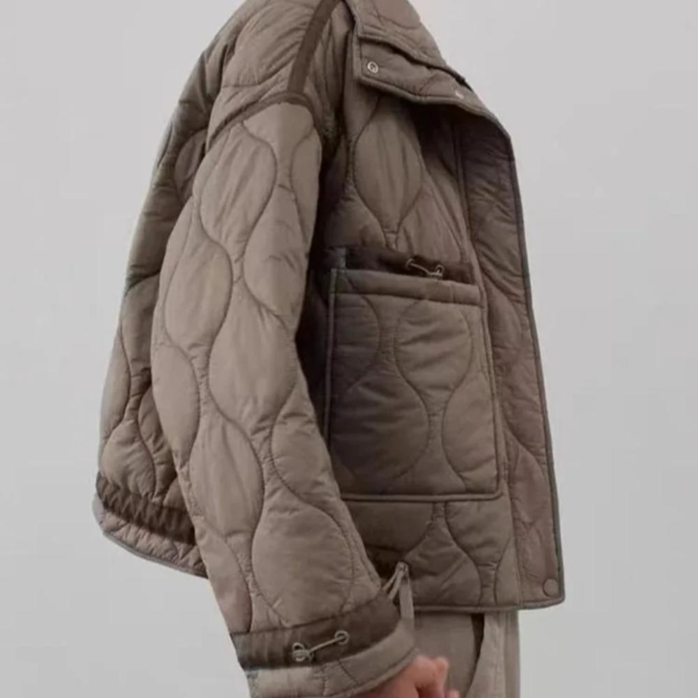 Women's Fashion Warm Cotton Jacket Fall and Winter Standing Collar Long Sleeve Front Zipper with Buttons Vintage Jacket