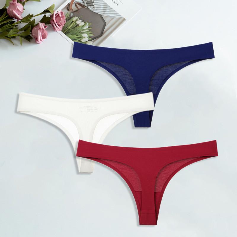Ice Silk G-String for Women Sexy Seamless Thongs Panties Cotton Women Underwear Girls Ladies Bikini Briefs Lingerie 3 Pcs/set