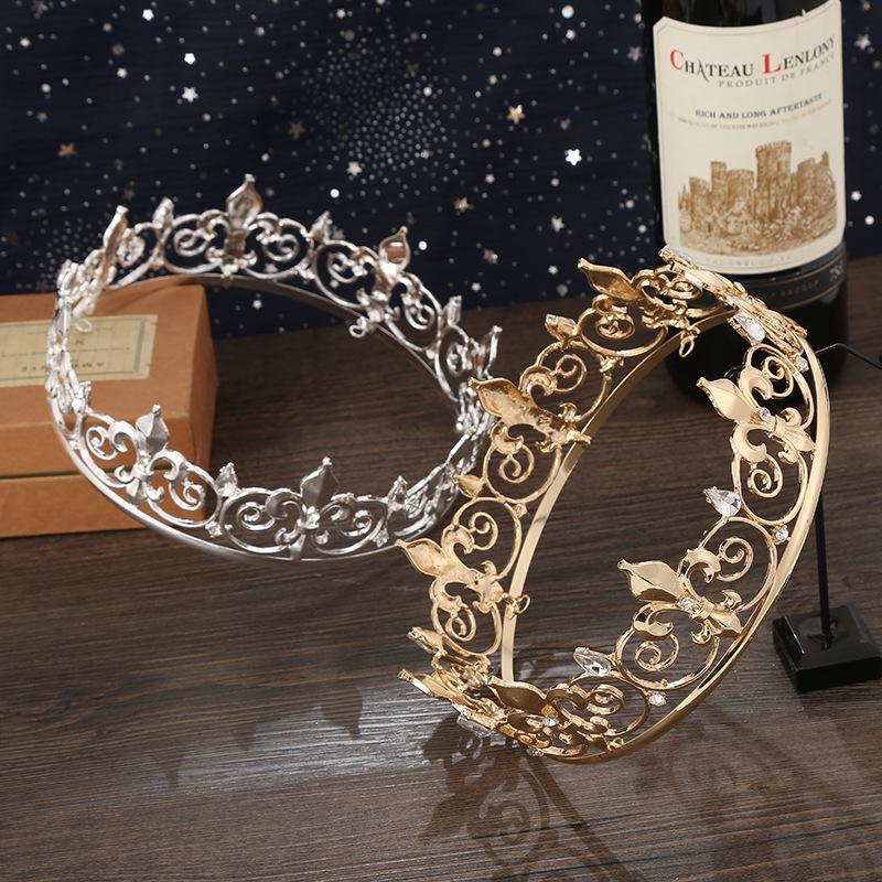 Boys Crown Alloy Rhinestone Hair Crown Bridal Round Crown Black Wedding Crown Performance Party Headwear 2026
