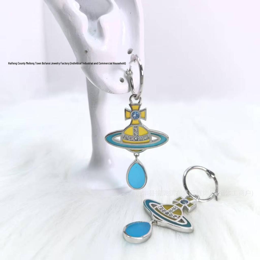 Concetta Cixi Glass Saturn Set: Necklace, Bracelet, Stud Earrings - Women's Luxurious Punk Clavicle Chain