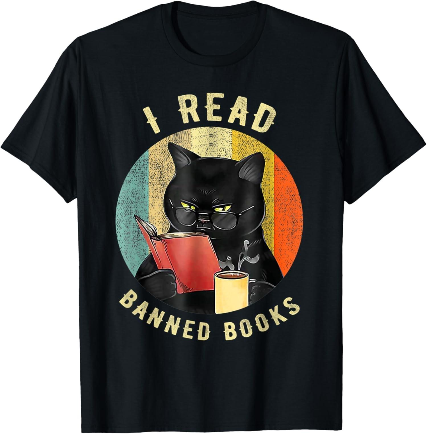 Funny Cat I Read Banned Books Bookworms Loves Unisex T-Shirt XXXXL